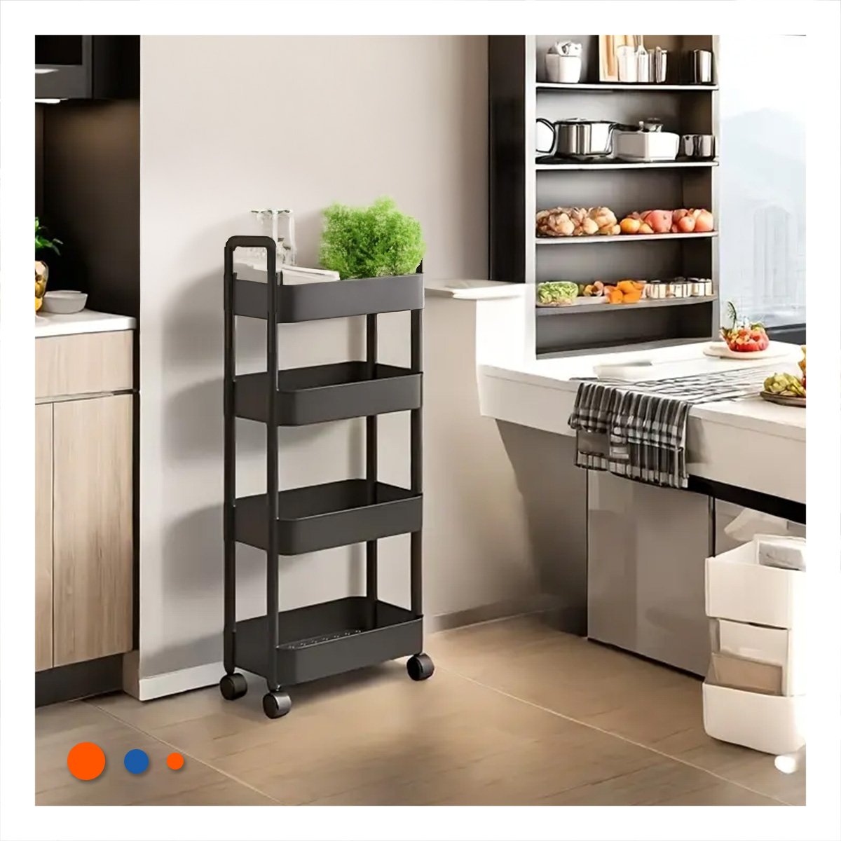 PACK6 ORGANIZADOR MOVIL 4 NIVELES CON RUEDAS Y ASAS DE PLASTICO NEGRO PARA CASA Y+PAPEL REGALO - 5