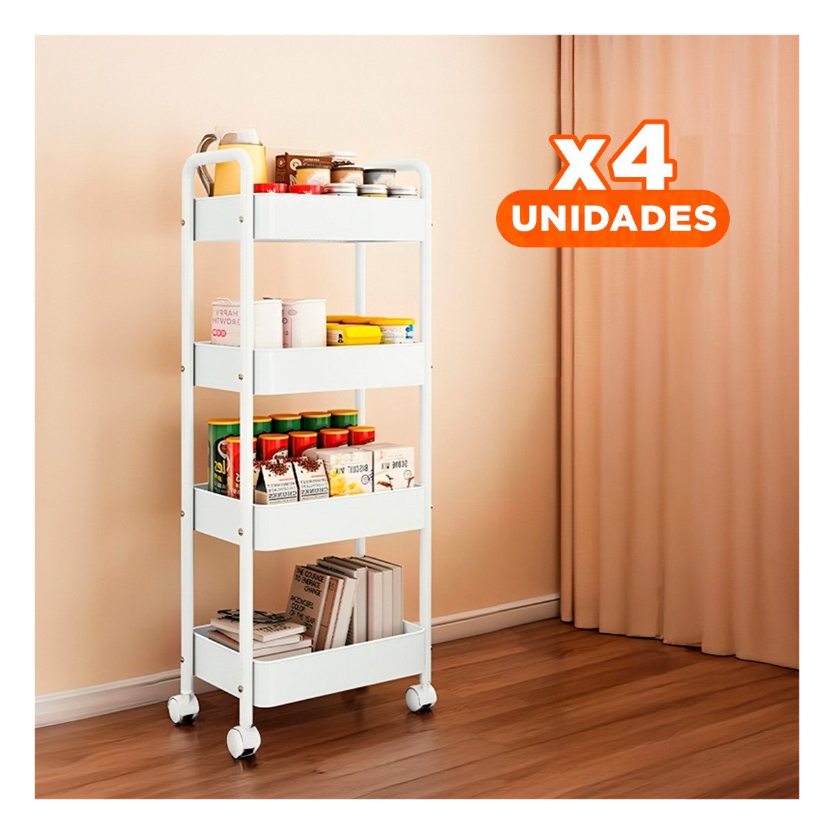 PACK4 MOBILIARIO BLANCO DE METAL CON 4 NIVELES Y RUEDAS PARA COCINA Y+REGALO STICKER - 1