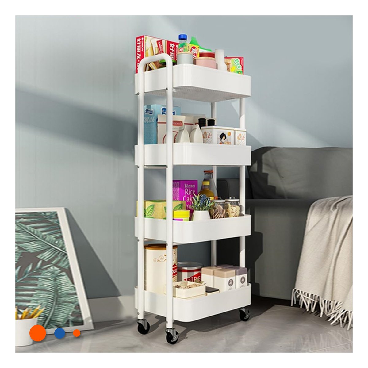 PACK4 MOBILIARIO BLANCO DE METAL CON 4 NIVELES Y RUEDAS PARA COCINA Y+REGALO STICKER - 3