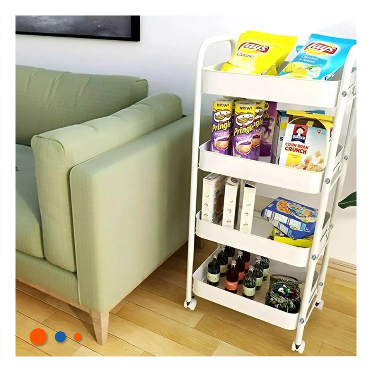 PACK2 CARRITO BLANCO DE METAL CON 4 NIVELES MOVILES Y ASAS PARA COCINA Y HOGAR - 3