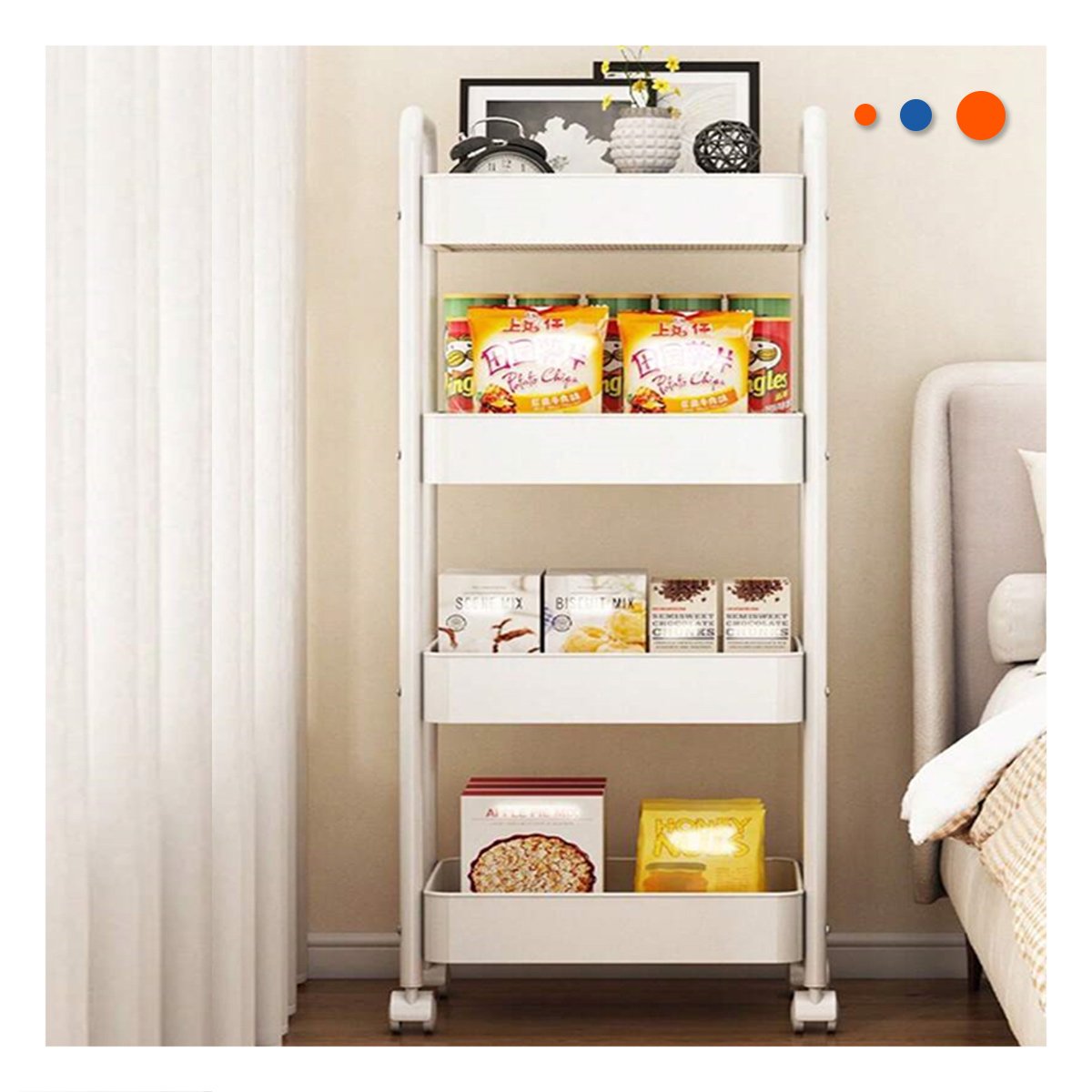 PACK2 CARRITO BLANCO DE METAL CON 4 NIVELES MOVILES Y ASAS PARA COCINA Y HOGAR - 5