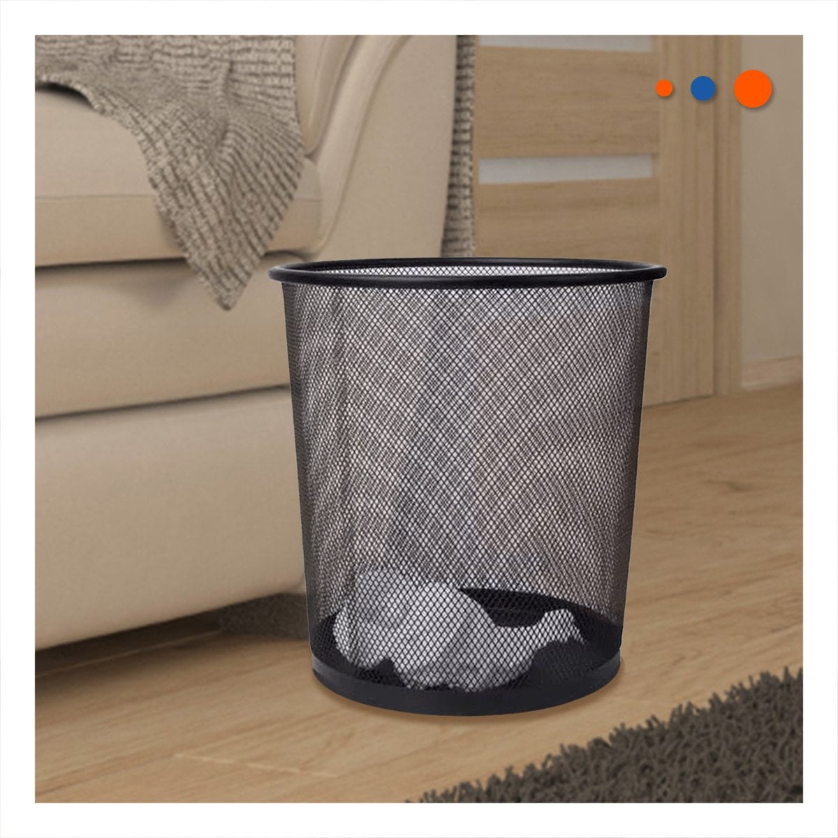 CONTENEDOR DE BASURA CIRCULAR MALLA METALICA NEGRO PARA CASA OFICINA Y COCINA Y+PAPEL REGALO - 2