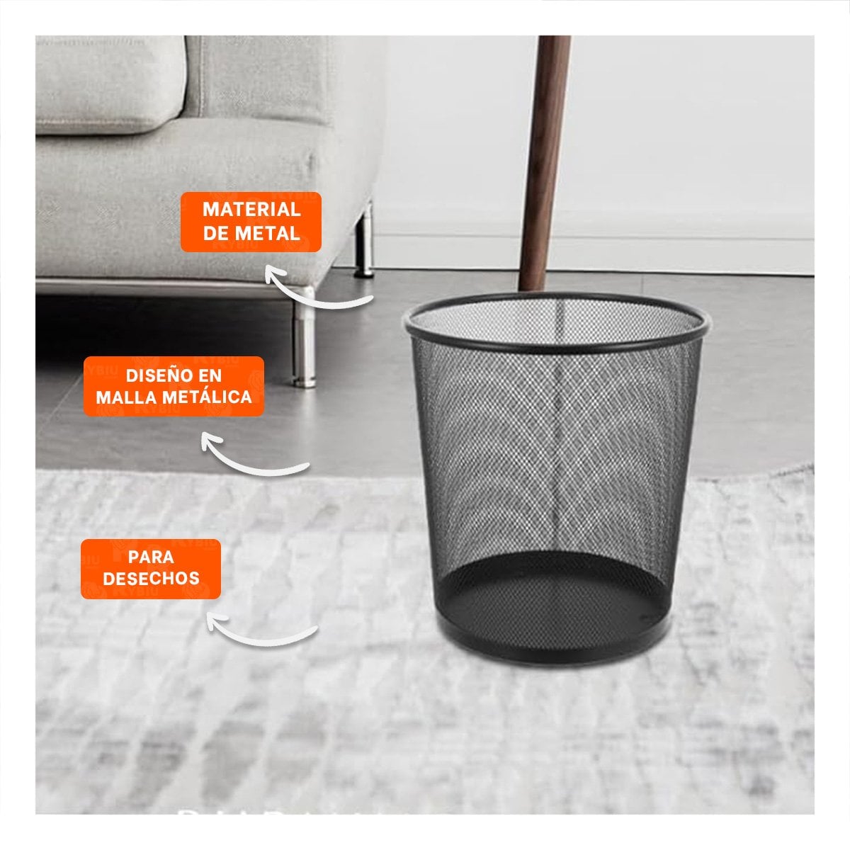 CONTENEDOR DE BASURA CIRCULAR MALLA METALICA NEGRO PARA CASA OFICINA Y COCINA Y+PAPEL REGALO - 5