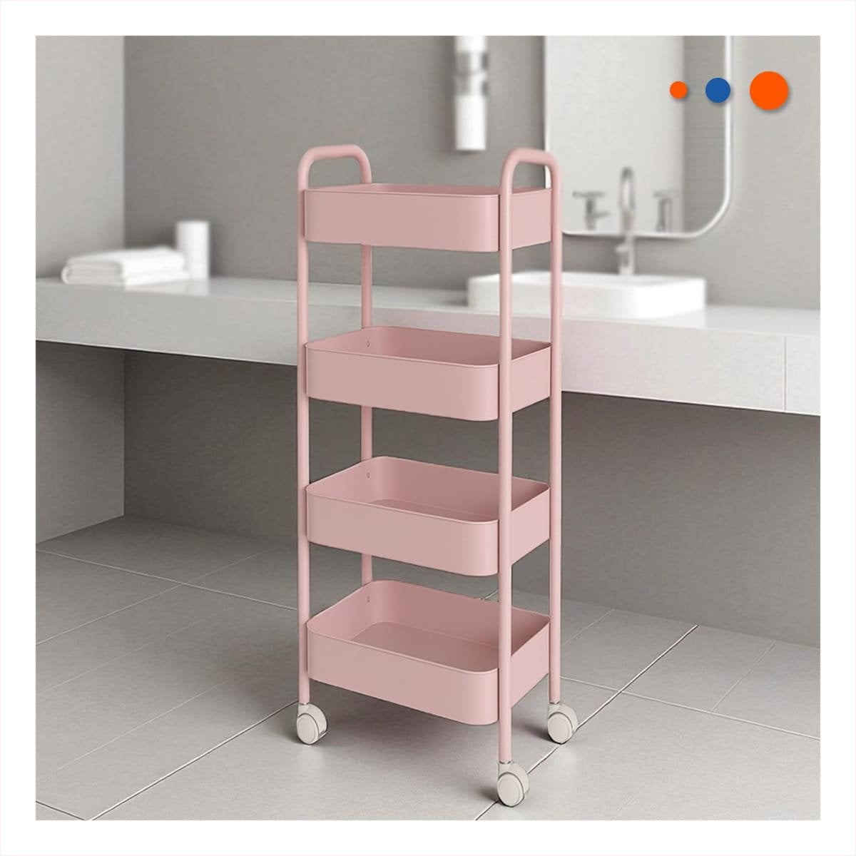 REPISA MOVIL DE 4 NIVELES CON RUEDAS Y ASAS PARA CASA METAL ROSADO Y+PAPEL REGALO - 1
