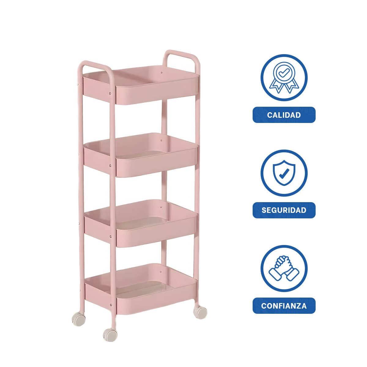 REPISA MOVIL DE 4 NIVELES CON RUEDAS Y ASAS PARA CASA METAL ROSADO Y+PAPEL REGALO - 5