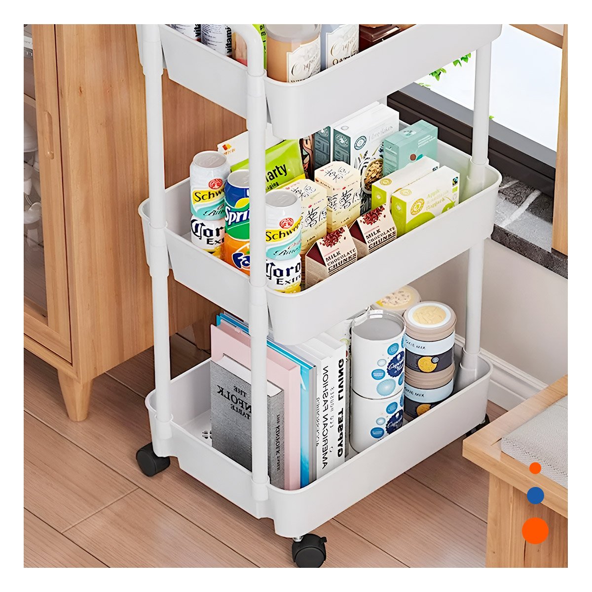 PACK6 UNIDAD MOVIL BLANCA DE PLASTICO CON CUATRO NIVELES RUEDAS Y ASAS PARA CASA - 2