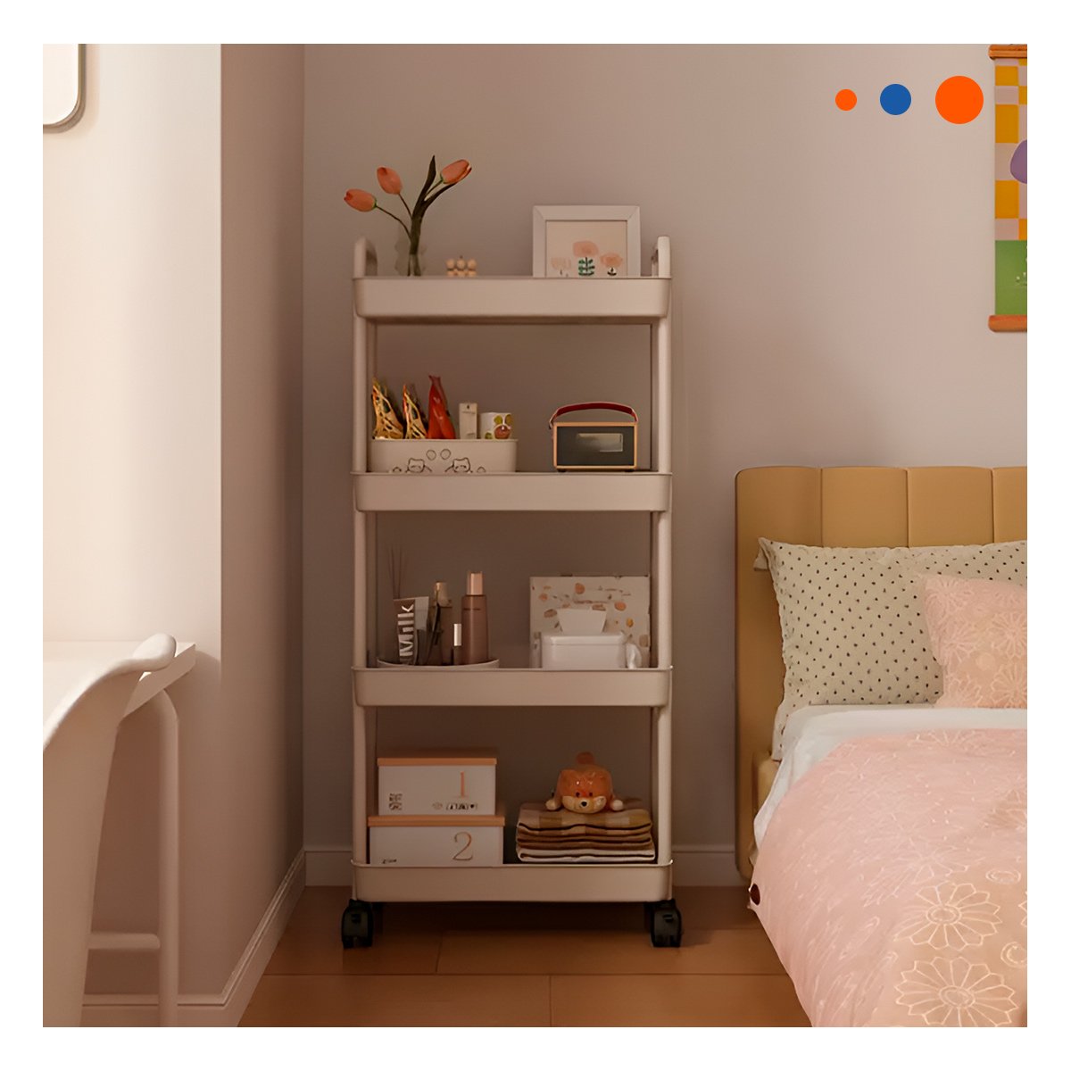 PACK6 UNIDAD MOVIL BLANCA DE PLASTICO CON CUATRO NIVELES RUEDAS Y ASAS PARA CASA - 3