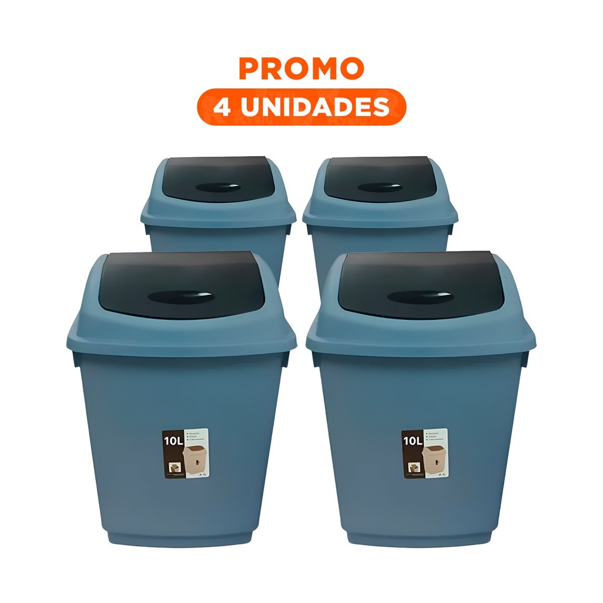 PACK4 RECIPIENTE AZUL PARA BASURA CON APERTURA VAIVEN 10L - 1
