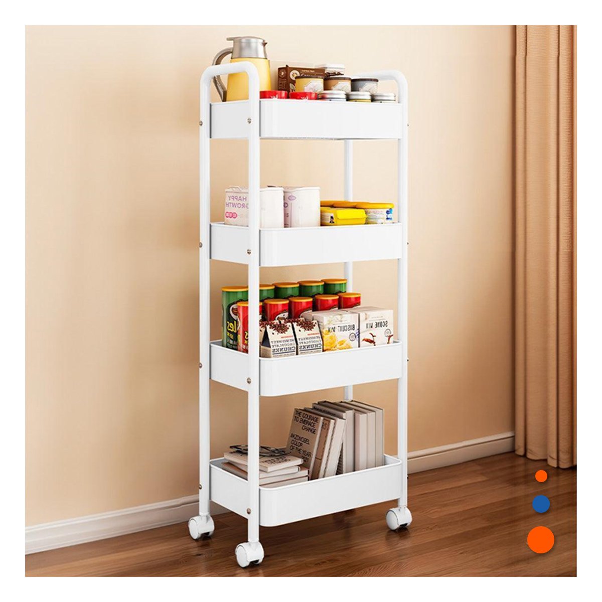 ANAQUEL CARRITO BLANCO DE METAL CON 4 NIVELES MOVILES PARA ORDEN DEL HOGAR Y+REGALO STICKER - 2