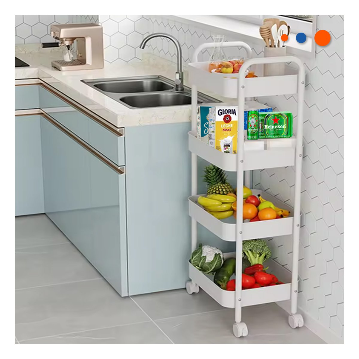 ANAQUEL CARRITO BLANCO DE METAL CON 4 NIVELES MOVILES PARA ORDEN DEL HOGAR Y+REGALO STICKER - 3