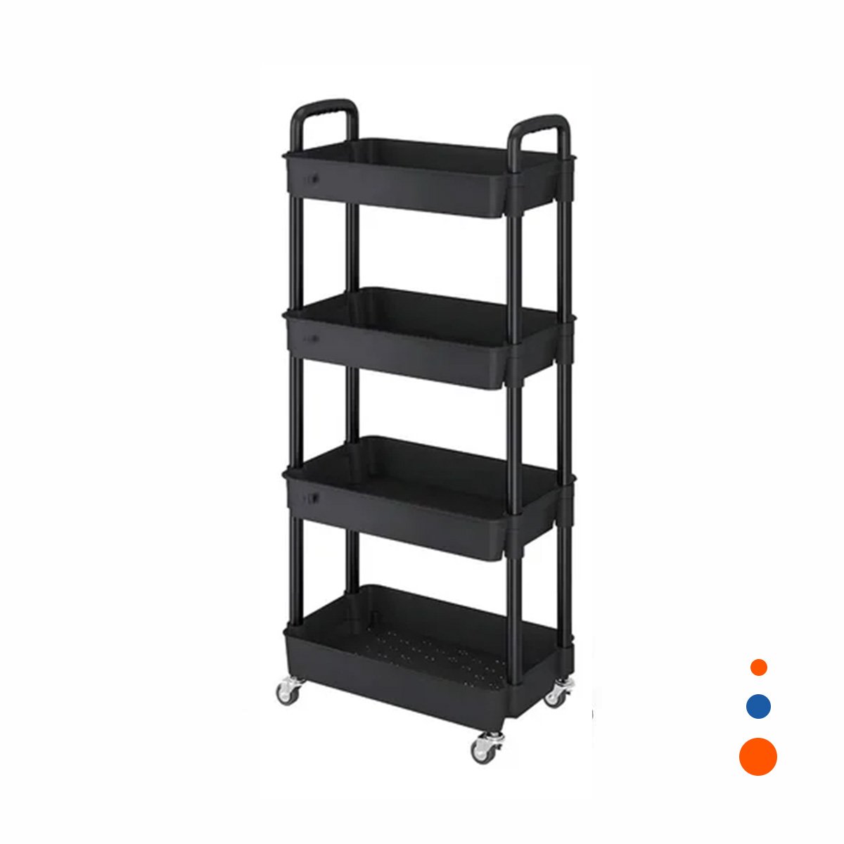 ORGANIZADOR MOVIL 4 NIVELES CON RUEDAS Y ASAS DE PLASTICO NEGRO PARA HOGAR Y+REGALO STICKER - 1