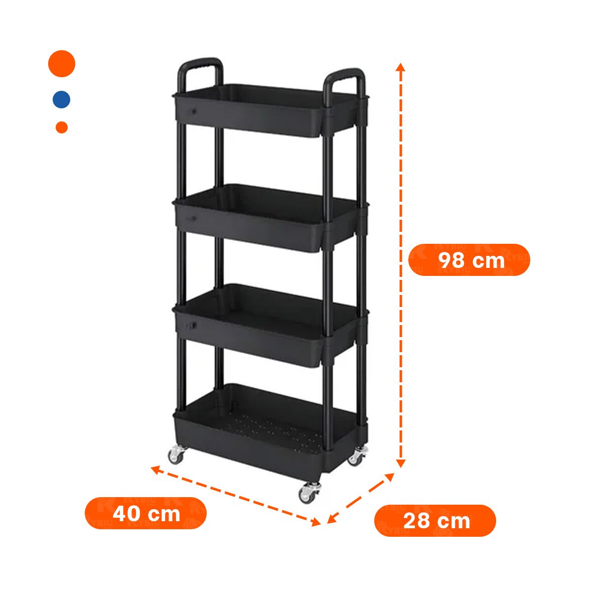 ORGANIZADOR MOVIL 4 NIVELES CON RUEDAS Y ASAS DE PLASTICO NEGRO PARA HOGAR Y+REGALO STICKER - 4