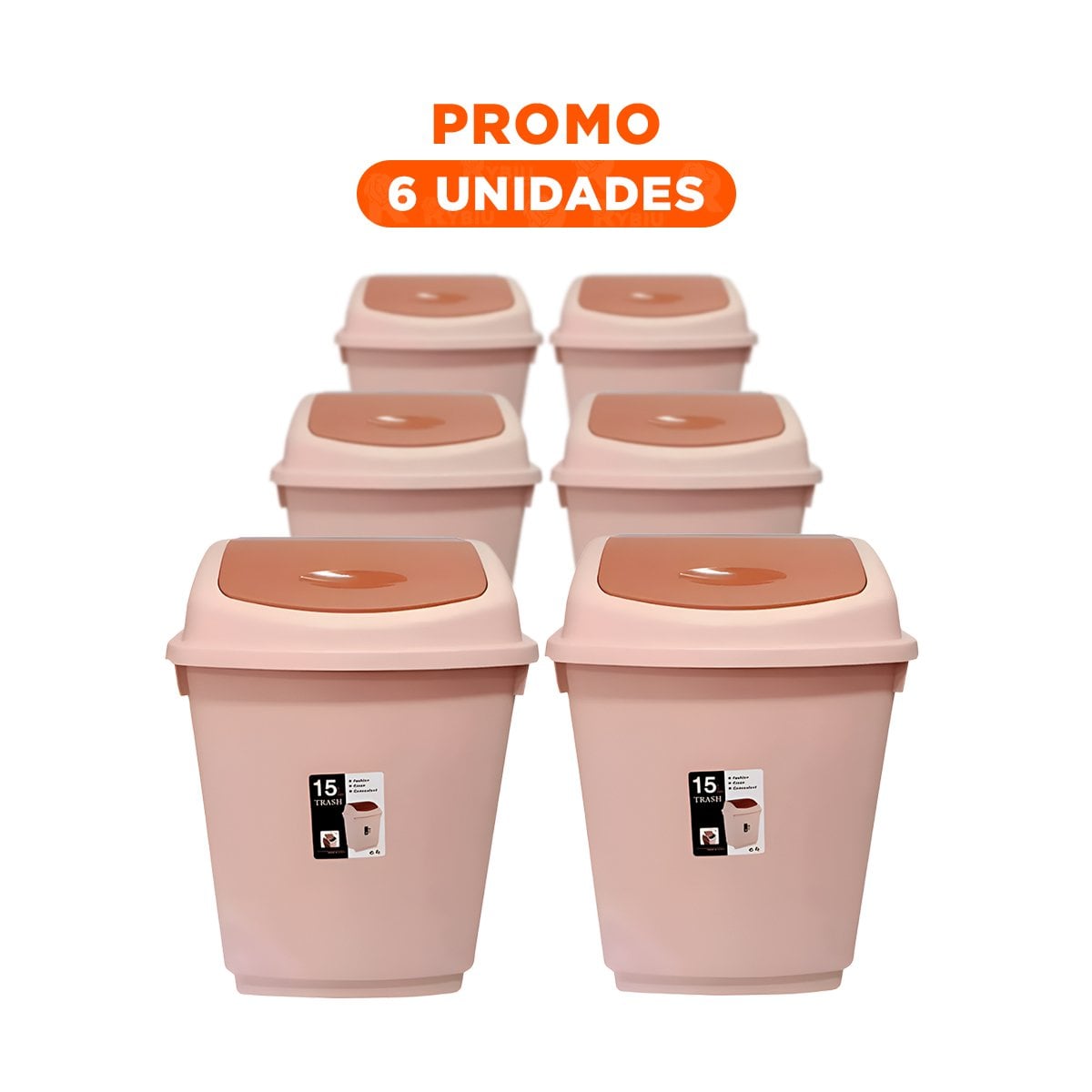 PACK6 CONTENEDOR VAIVEN DE BASURA CON TAPA MARRON ESTABLE 15L Y+REGALO STICKER - 1