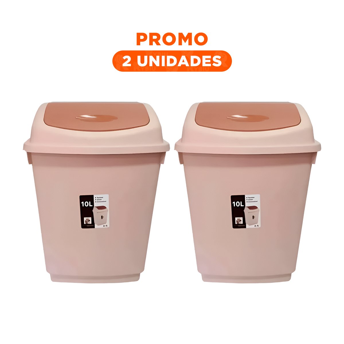 PACK2 RECIPIENTE DE BASURA CON TAPA VAIVEN Y ACABADO MARRON 10L Y+REGALO STICKER - 1