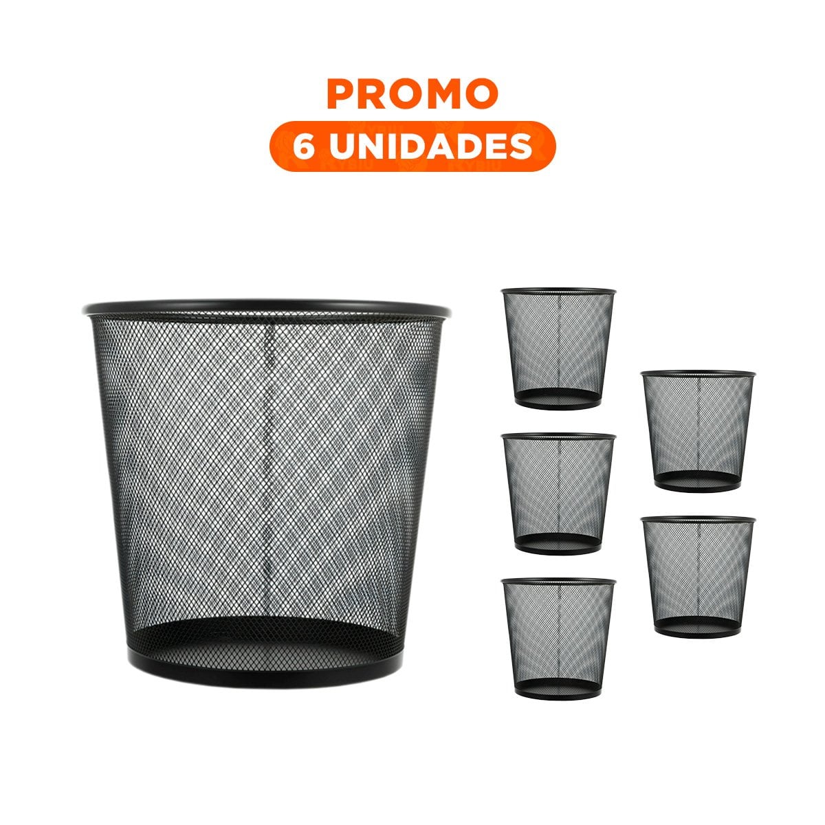 PACK6 BOTE DE BASURA NEGRO METALICO CIRCULAR PARA HOGAR COCINA Y OFICINA Y+REGALO STICKER - 1