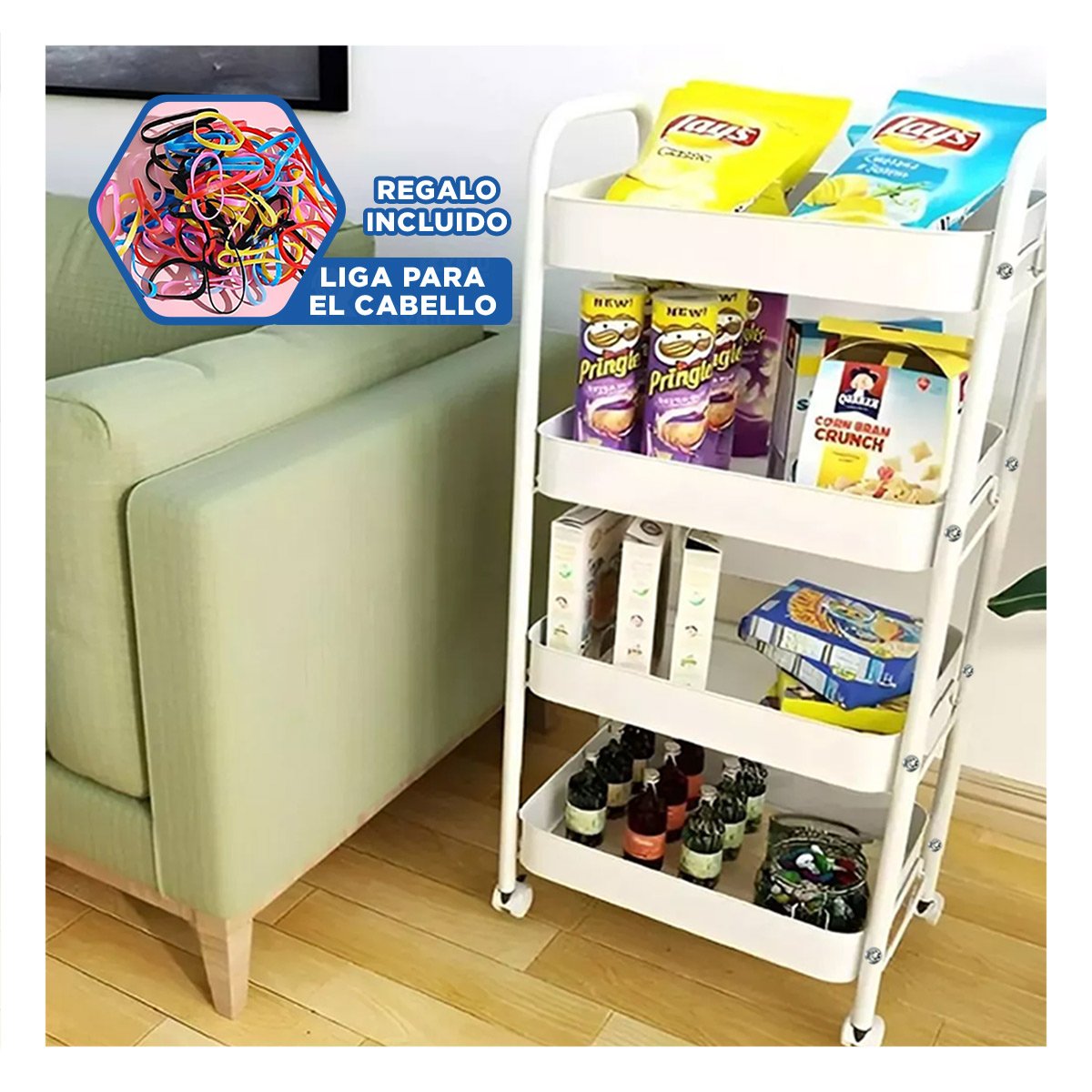 MUEBLE CARRITO BLANCO DE METAL CON 4 NIVELES MOVILES PARA COCINA MODERNA Y+LIGAS REGALO - 2