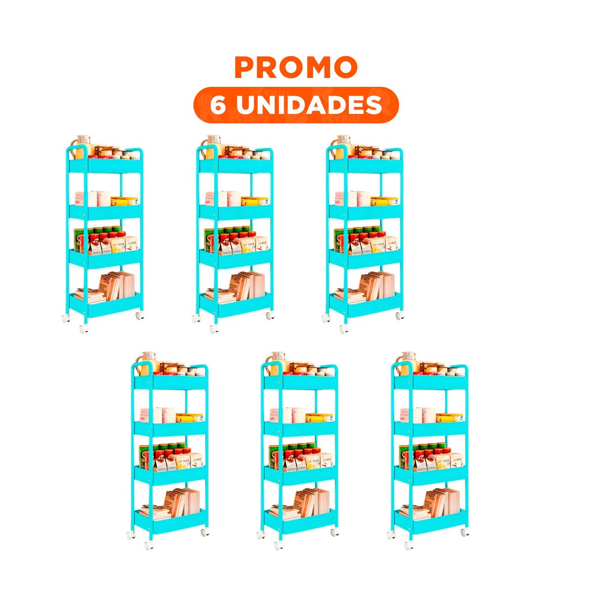 PACK6 UNIDAD AUXILIAR DE CUATRO NIVELES CON RUEDAS Y ASAS METAL CELESTE CASA Y+REGALO STICKER - 1