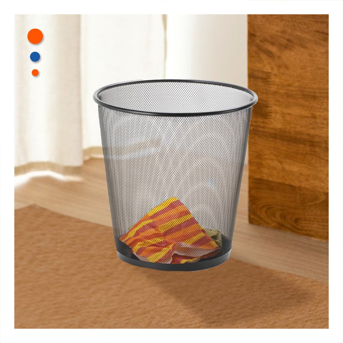 CESTO DE BASURA CIRCULAR MALLA METALICA NEGRO PARA DORMITORIO OFICINA Y COCINA Y+REGALO STICKER - 5