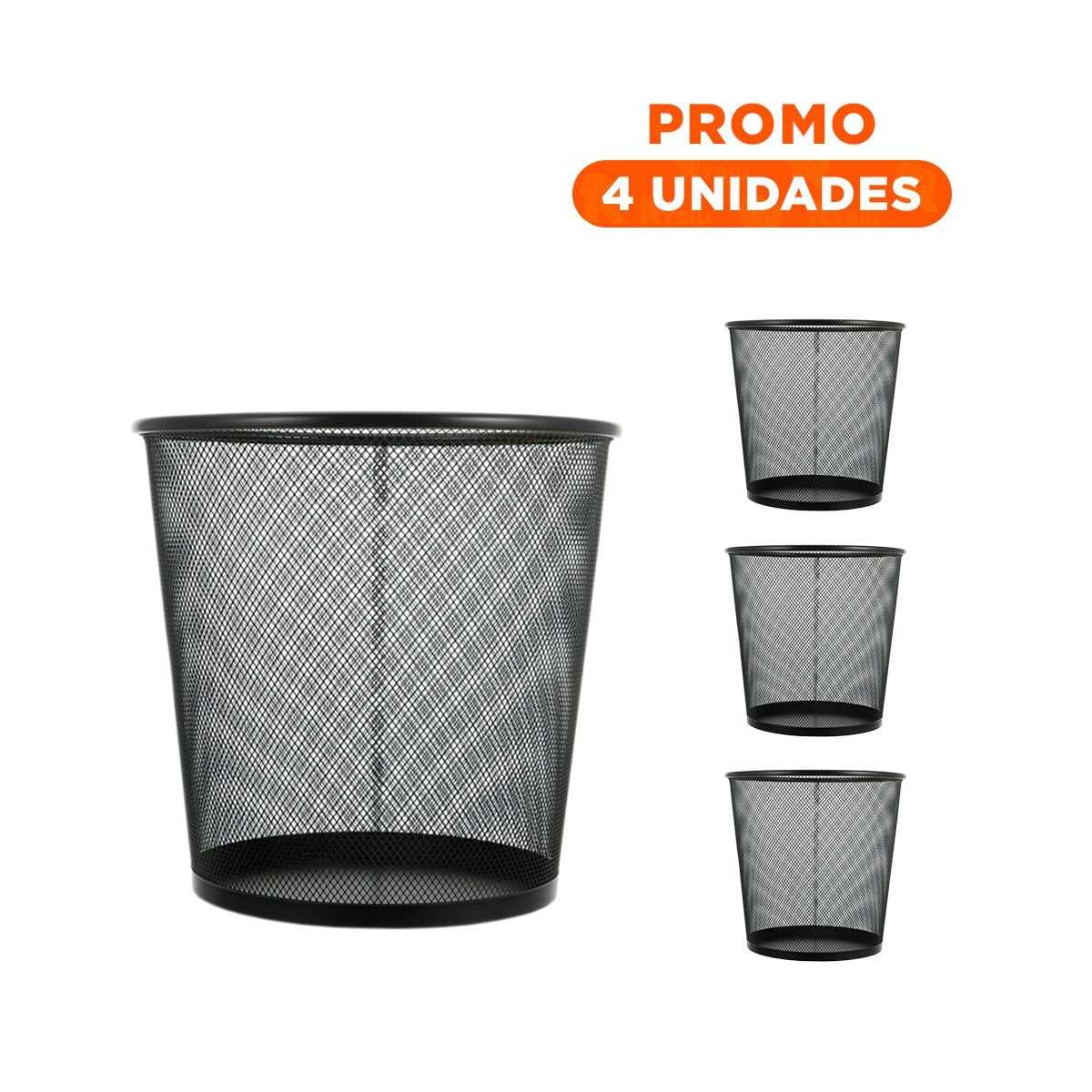 PACK4 BOTE DE BASURA NEGRO CIRCULAR MALLA METALICA PARA COCINA OFICINA Y HOGAR - 1
