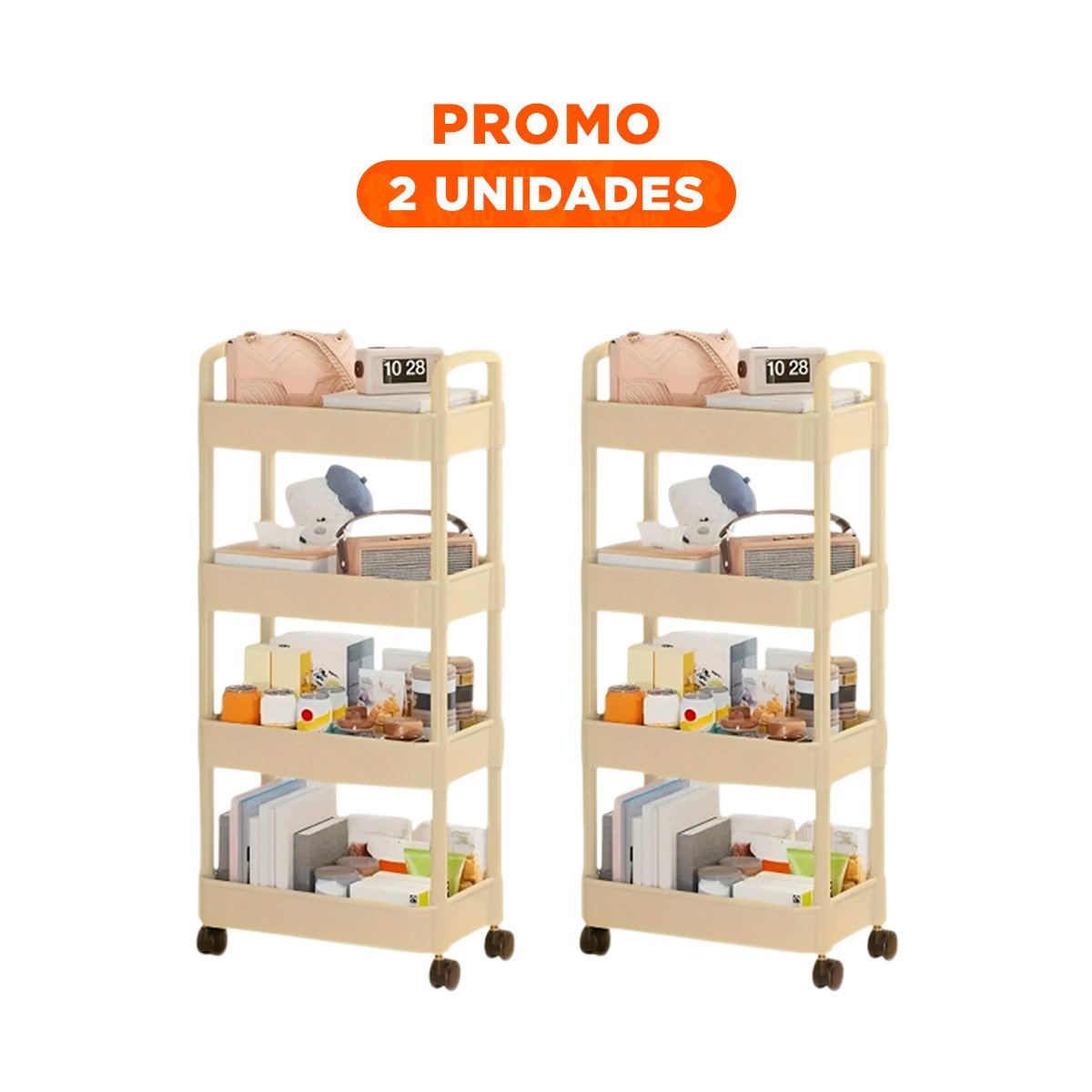 PACK2 SUPERFICIE CARRITO 4 NIVELES CON RUEDAS Y ASAS METAL AMARILLO CLARO Y+REGALO STICKER - 1