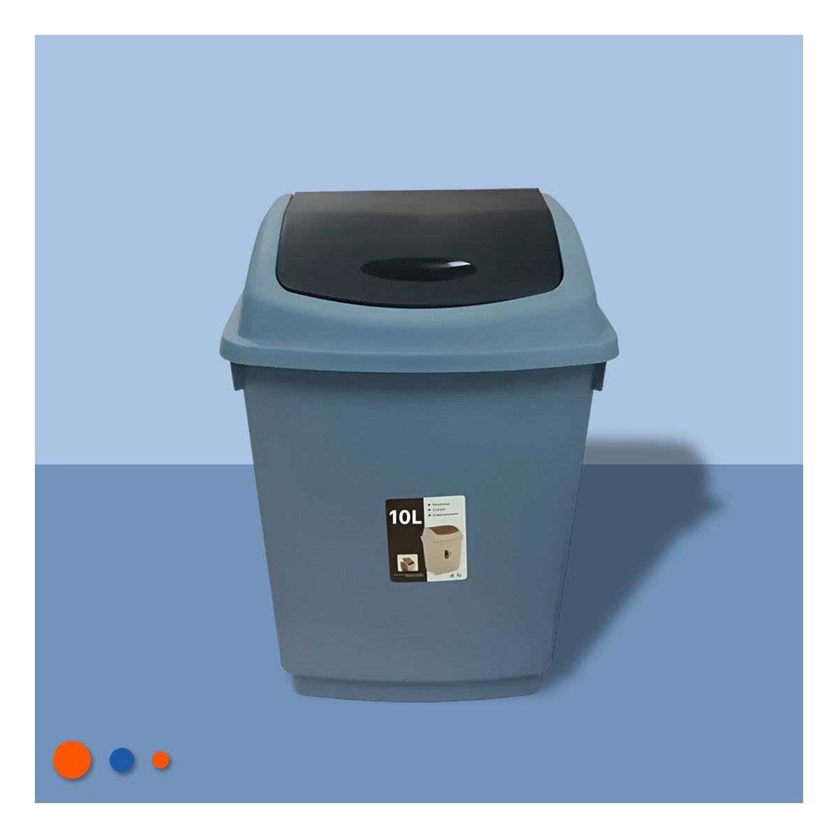 TACHO COLOR AZUL DE BASURA CON TAPA VAIVEN Y CAPACIDAD FUNCIONAL 10L Y+PAPEL REGALO - 1