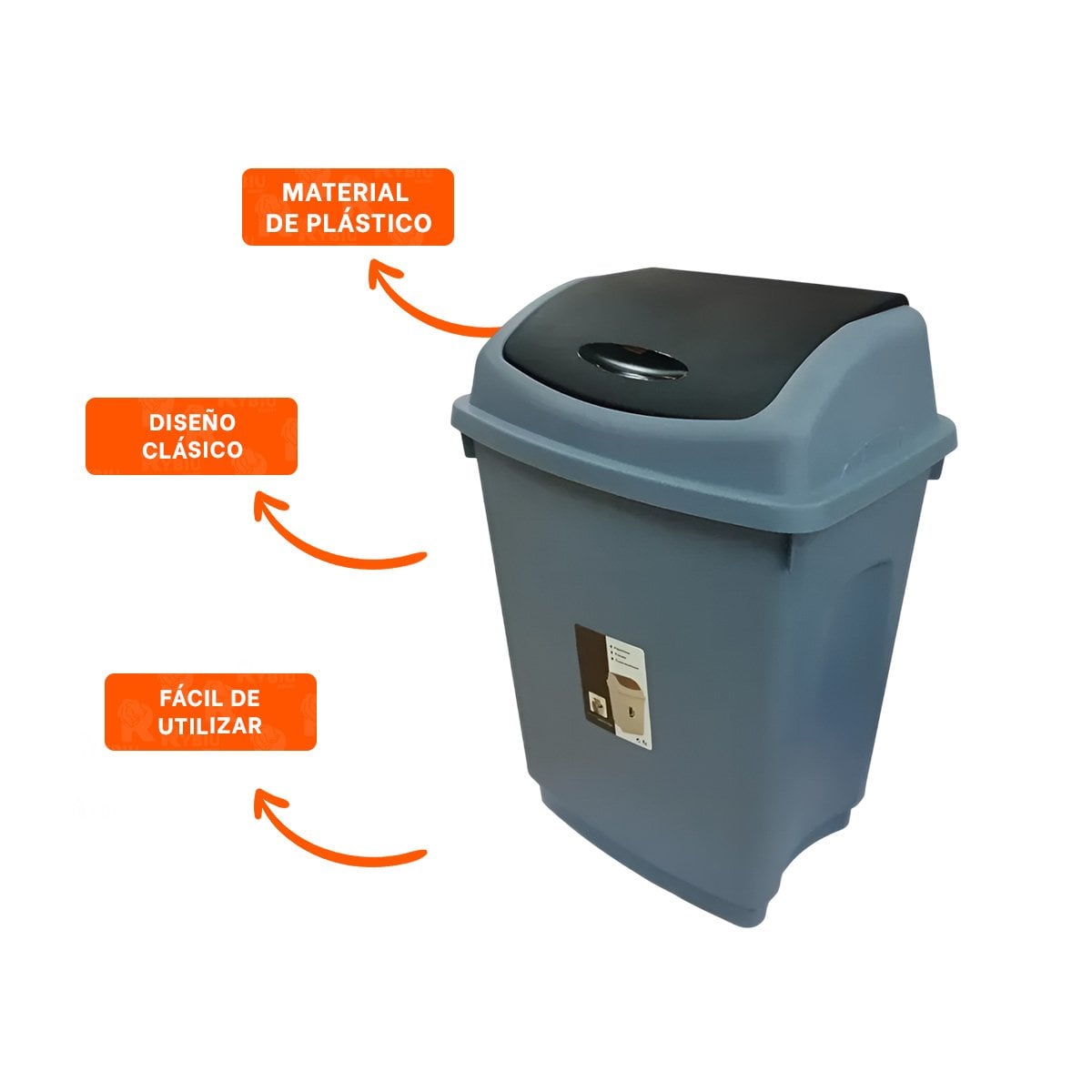 TACHO COLOR AZUL DE BASURA CON TAPA VAIVEN Y CAPACIDAD FUNCIONAL 10L Y+PAPEL REGALO - 5
