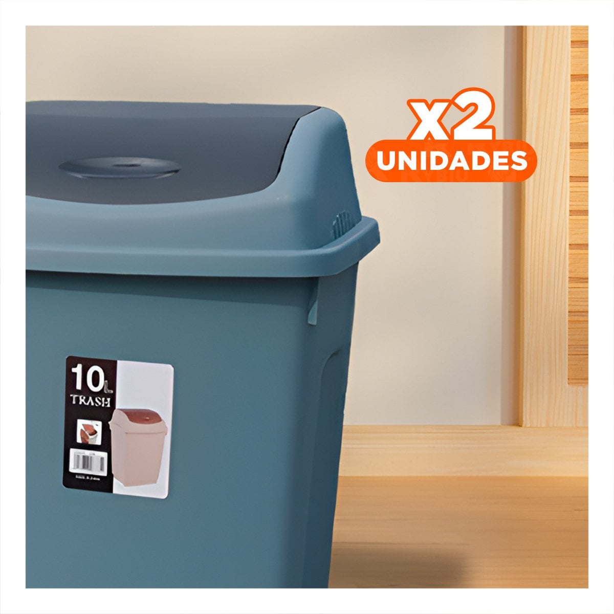 PACK2 RECIPIENTE VAIVEN DE BASURA CON TAPA AZUL FUNCIONAL 10L Y+PAPEL REGALO - 1