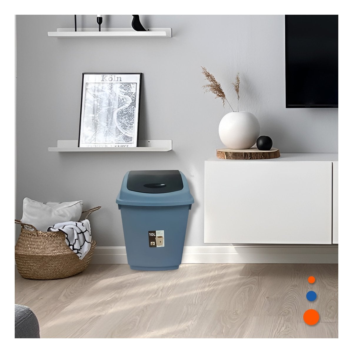 PACK2 RECIPIENTE VAIVEN DE BASURA CON TAPA AZUL FUNCIONAL 10L Y+PAPEL REGALO - 2