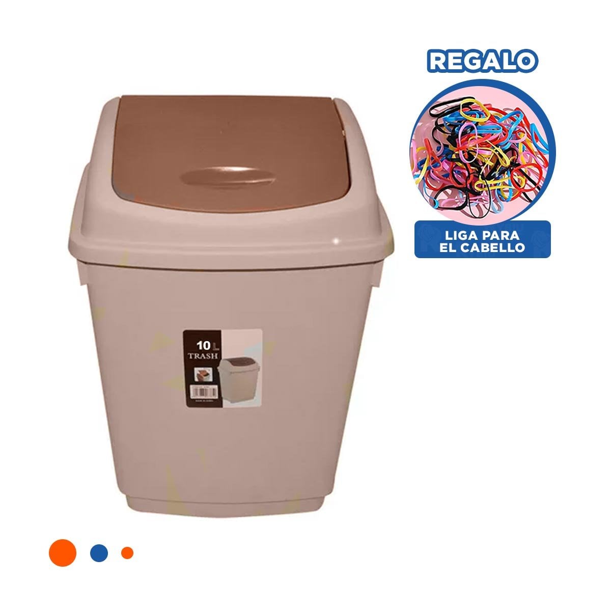 TACHO CON TAPA VAIVEN PARA BASURA EN COLOR MARRON CON CAPACIDAD 10L Y+LIGAS REGALO - 2