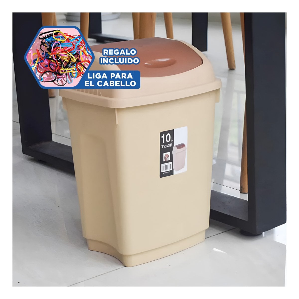TACHO CON TAPA VAIVEN PARA BASURA EN COLOR MARRON CON CAPACIDAD 15L Y+LIGAS REGALO - 2