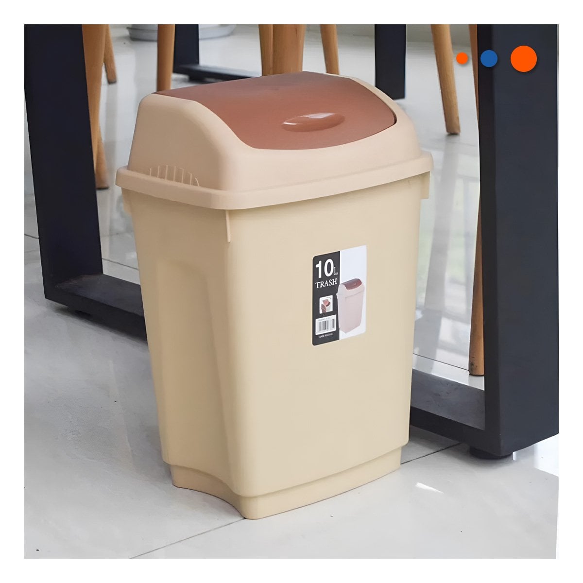 TACHO CON TAPA VAIVEN PARA BASURA EN COLOR MARRON CON CAPACIDAD 15L Y+LIGAS REGALO - 3