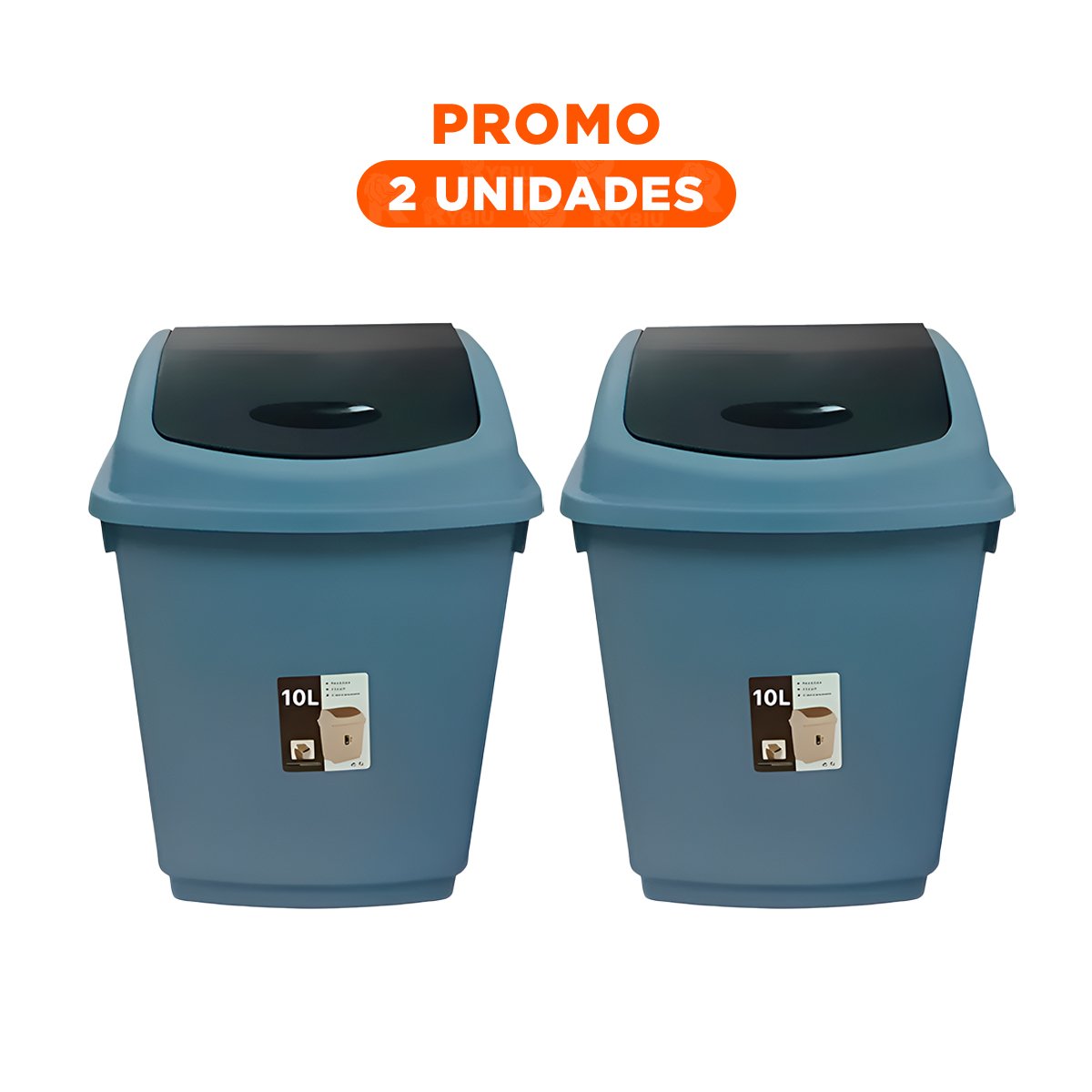 PACK2 RECIPIENTE DE BASURA CON TAPA VAIVEN Y ACABADO AZUL 10L Y+REGALO STICKER - 1