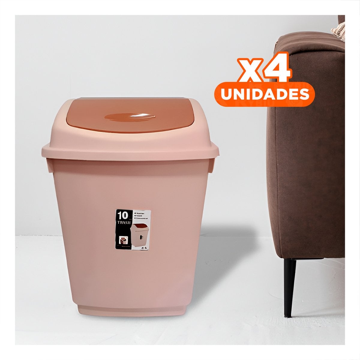 PACK4 RECIPIENTE DE BASURA VAIVEN COLOR MARRON DE USO PRACTICO 10L Y+PAPEL REGALO - 1