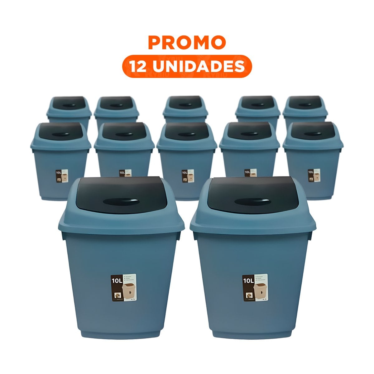 PACK12 CONTENEDOR DE BASURA CON TAPA VAIVEN Y ACABADO AZUL 10L - 1
