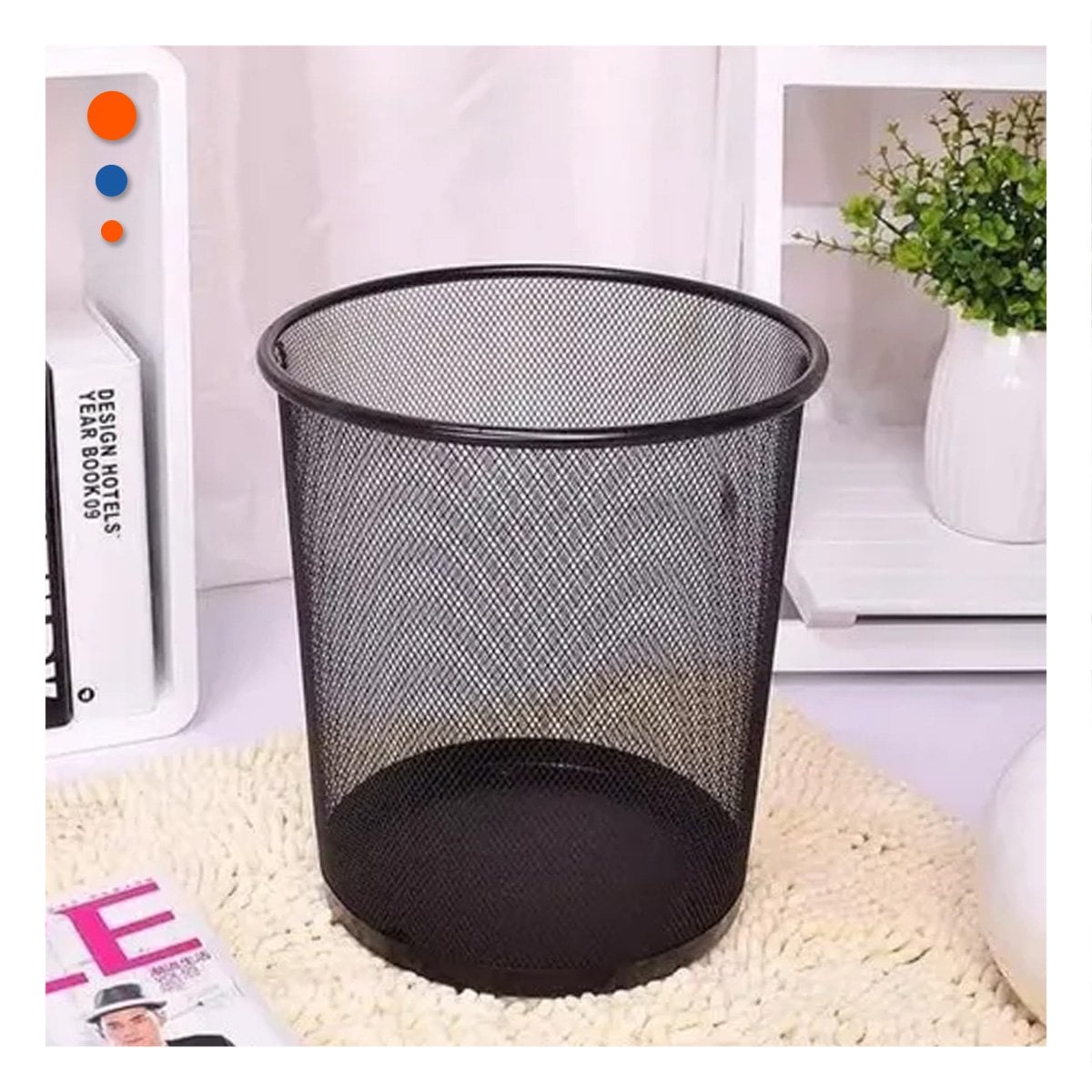 PACK2 CONTENEDOR DE BASURA NEGRO CIRCULAR MALLA METALICA PARA HOGAR COCINA Y+PAPEL REGALO - 2