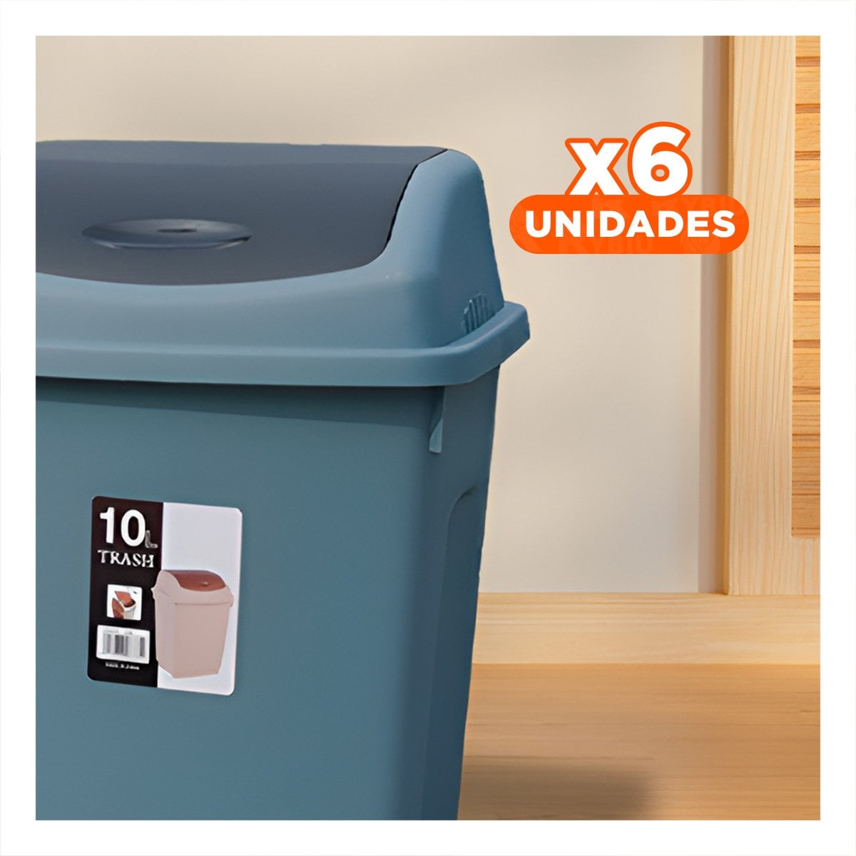 PACK6 CONTENEDOR DE BASURA AZUL CON MECANISMO VAIVEN 10L Y+PAPEL REGALO - 1