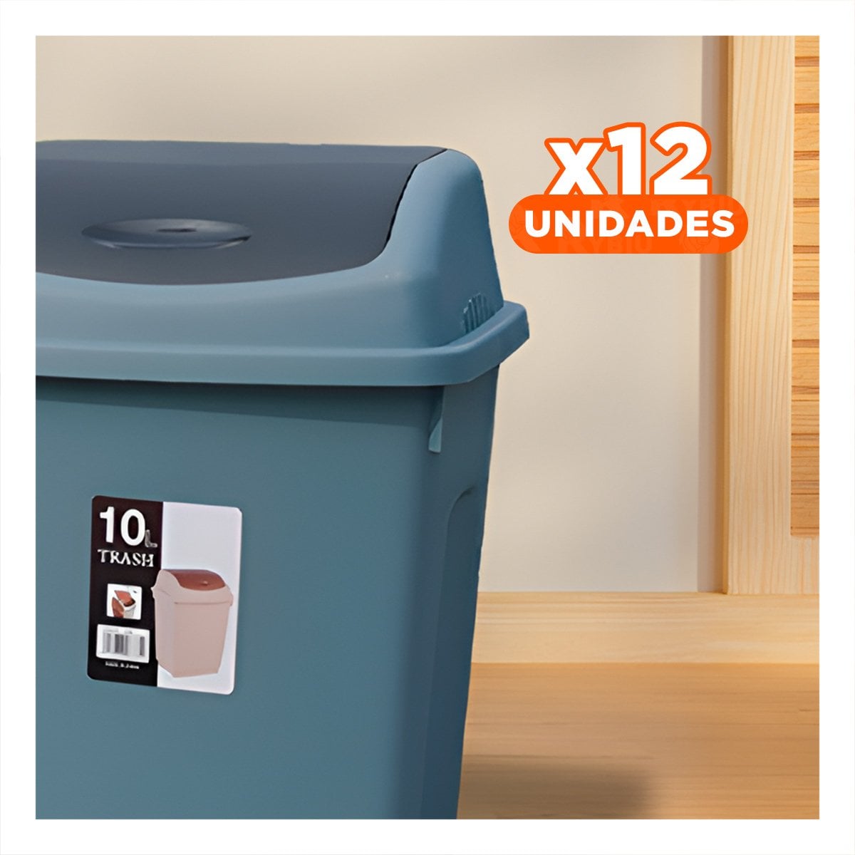 PACK12 CONTENEDOR DE BASURA VAIVEN COLOR AZUL DE USO CONTINUO 10L Y+REGALO STICKER - 1