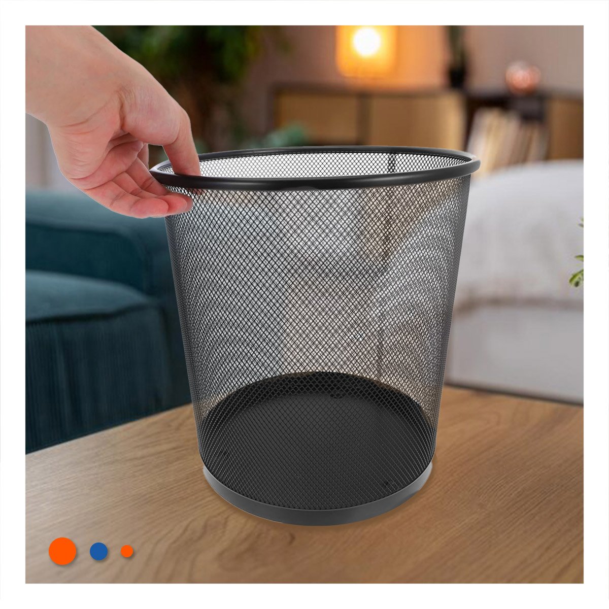 PACK6 CESTO DE BASURA NEGRO METALICO REDONDO PARA DORMITORIO OFICINA Y COCINA Y+PAPEL REGALO - 5