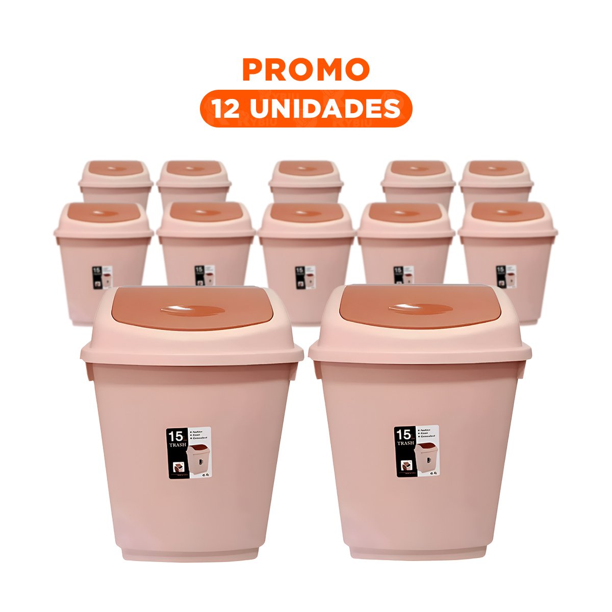PACK12 CONTENEDOR DE BASURA CON TAPA VAIVEN Y ACABADO MARRON 15L - 1