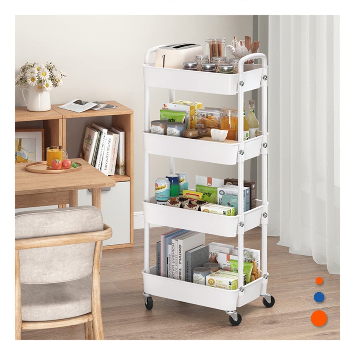 REPISA CARRITO BLANCO DE METAL CON 4 NIVELES MOVILES PARA COCINA Y HOGAR Y+PAPEL REGALO - 2
