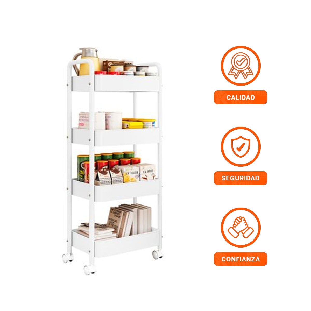 REPISA CARRITO BLANCO DE METAL CON 4 NIVELES MOVILES PARA COCINA Y HOGAR Y+PAPEL REGALO - 5