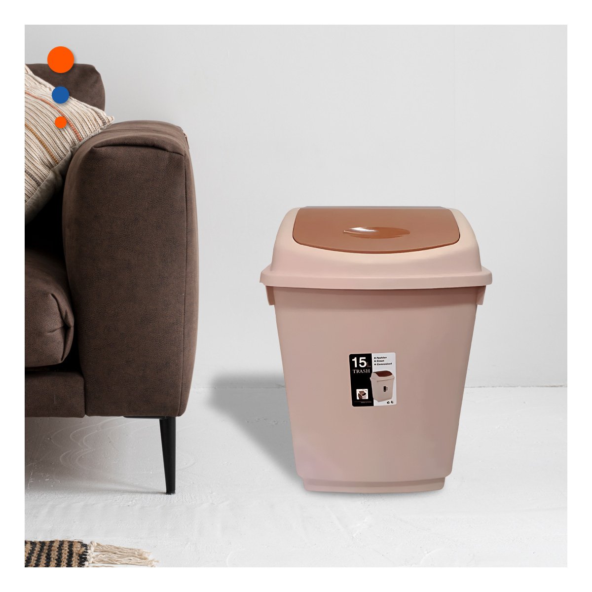 PACK12 CONTENEDOR MARRON PARA BASURA CON APERTURA VAIVEN COMPACTA 15L Y+PAPEL REGALO - 3