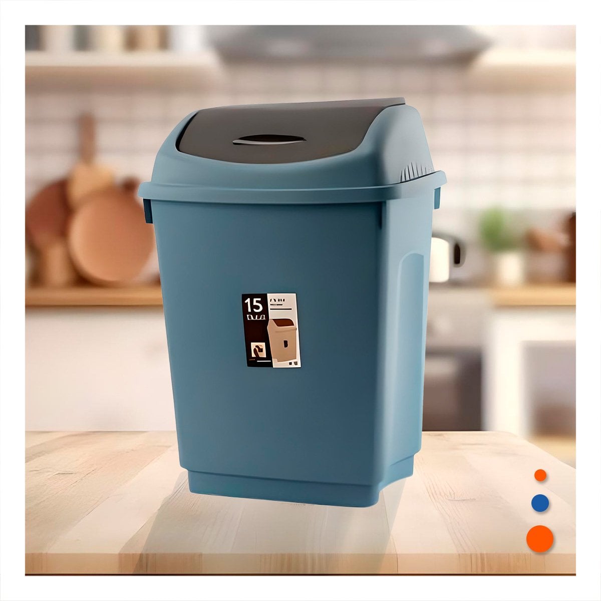 TACHO COLOR AZUL DE BASURA CON TAPA VAIVEN Y CAPACIDAD FUNCIONAL 15L Y+PAPEL REGALO - 1