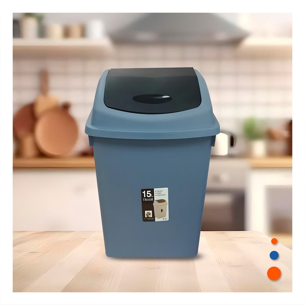 TACHO COLOR AZUL DE BASURA CON TAPA VAIVEN Y CAPACIDAD FUNCIONAL 15L Y+PAPEL REGALO - 2