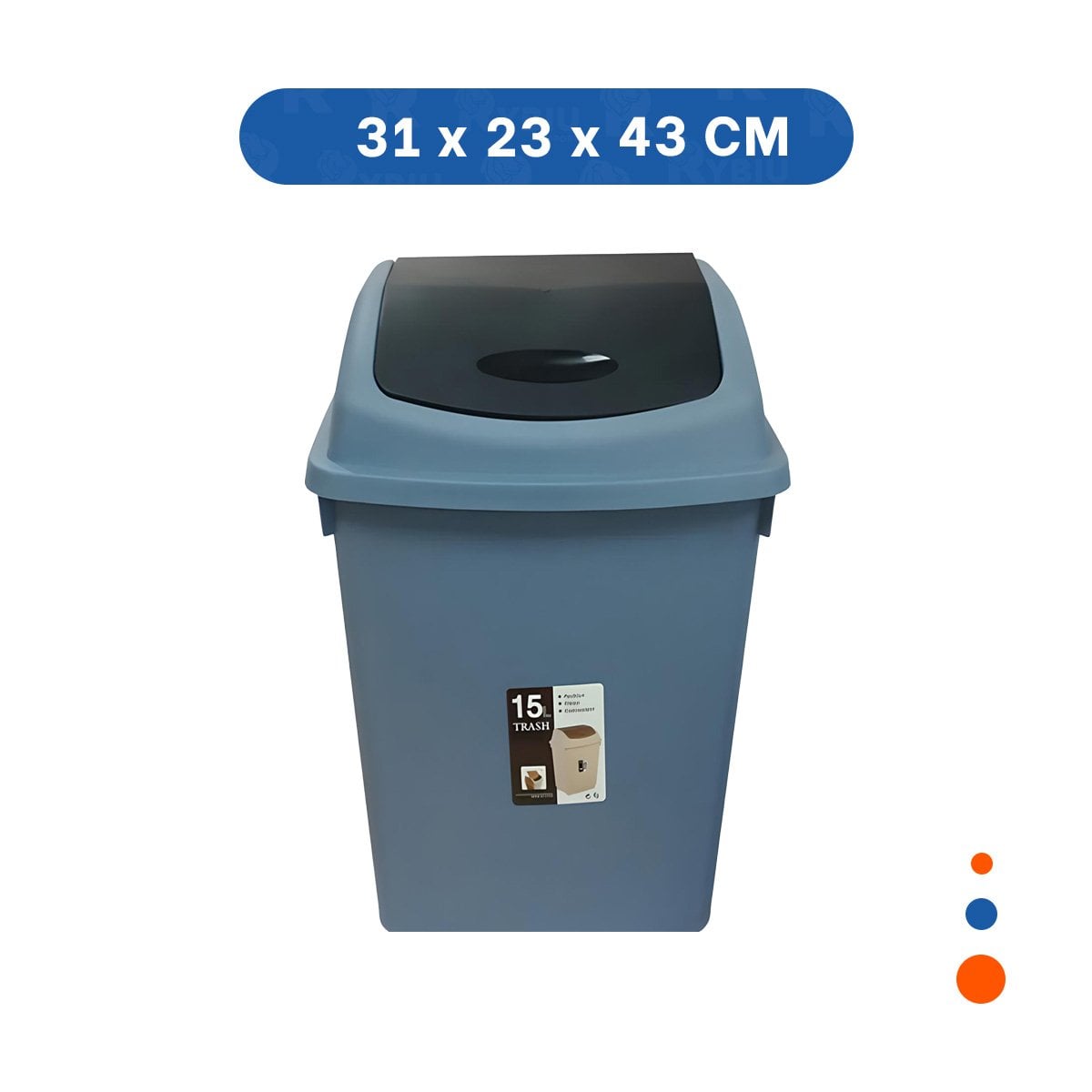 TACHO COLOR AZUL DE BASURA CON TAPA VAIVEN Y CAPACIDAD FUNCIONAL 15L Y+PAPEL REGALO - 4