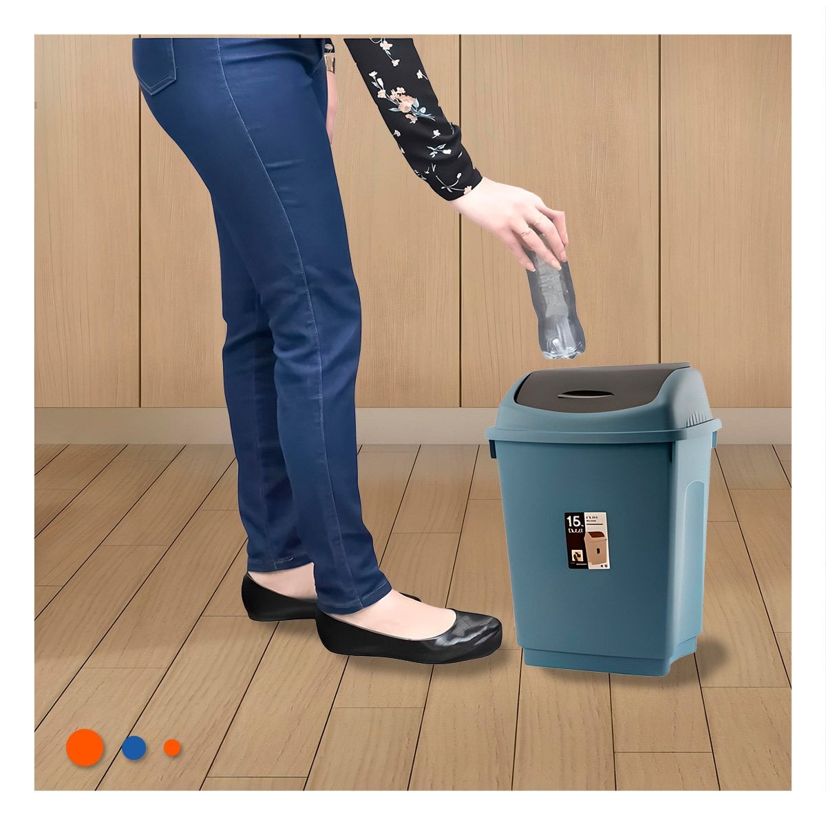 PACK4 DEPOSITO VAIVEN DE BASURA CON TAPA AZUL ESTABLE 15L Y+REGALO STICKER - 3