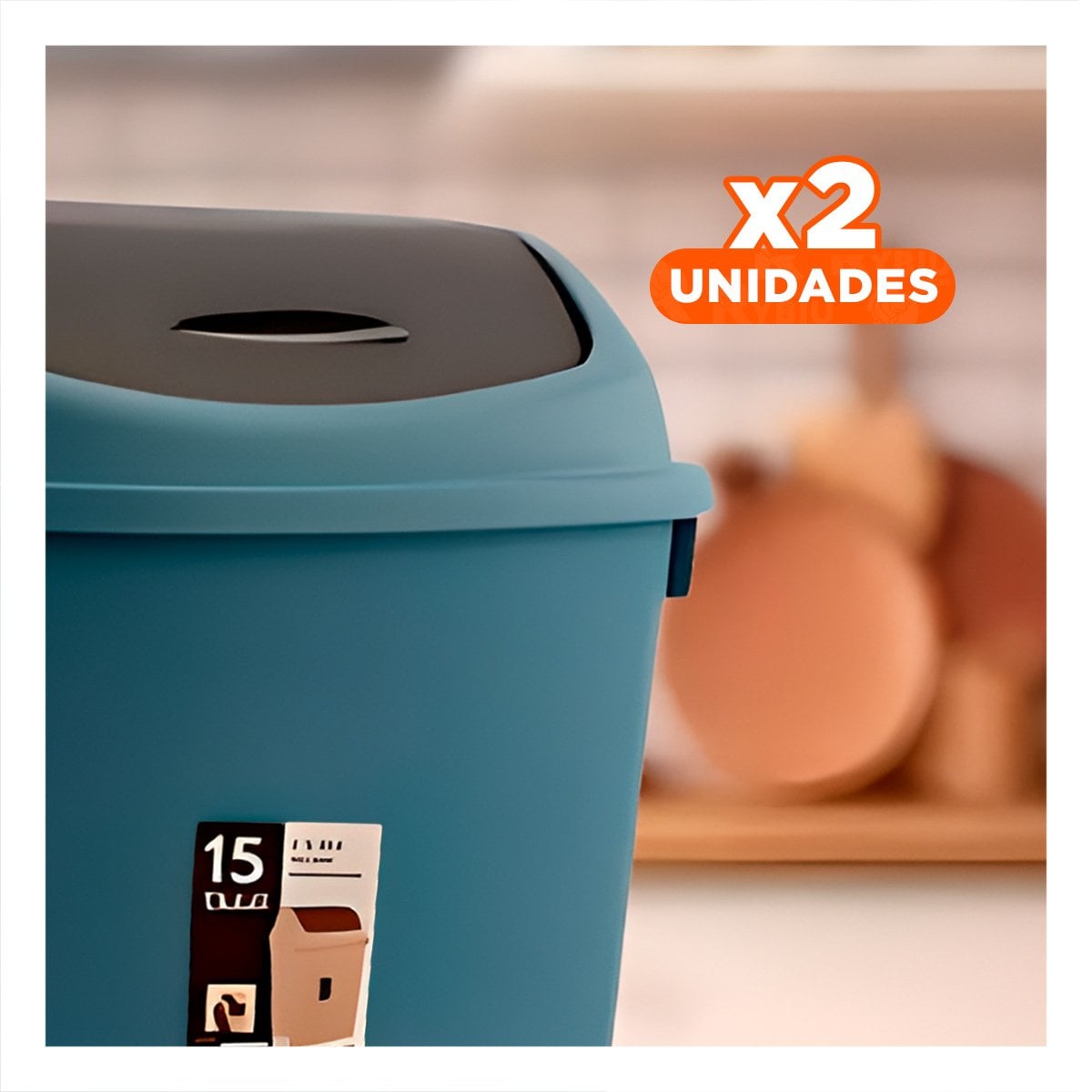 PACK2 RECIPIENTE VAIVEN DE BASURA CON TAPA AZUL FUNCIONAL 15L Y+PAPEL REGALO - 1