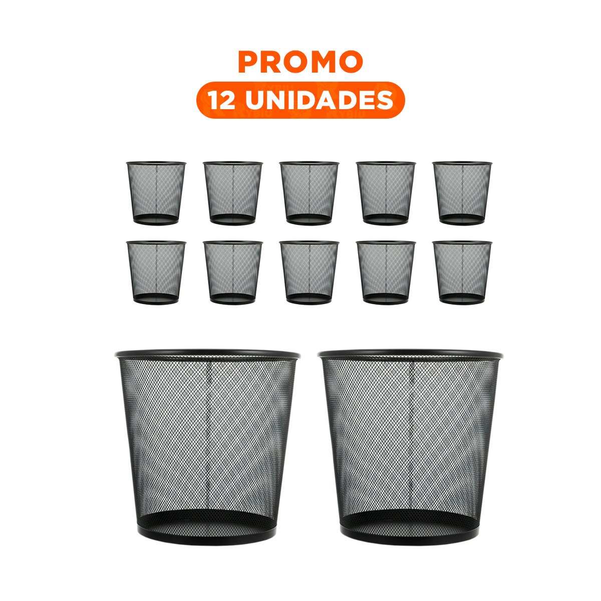 PACK12 DEPOSITO DE BASURA NEGRO METALICO REDONDO PARA SALA COCINA Y OFICINA - 1