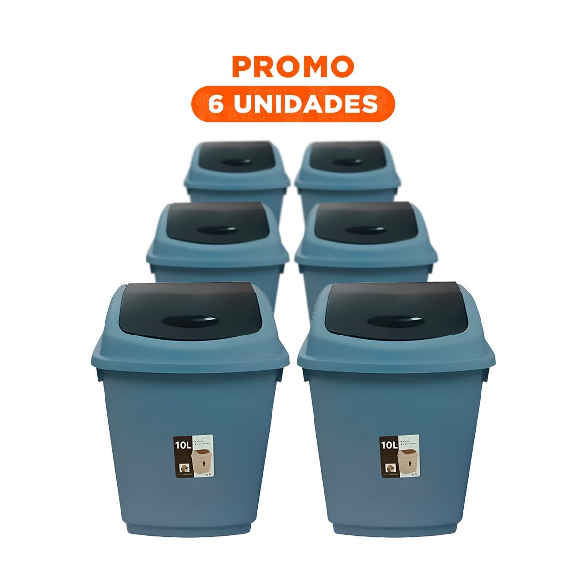 PACK6 CONTENEDOR VAIVEN DE BASURA CON TAPA AZUL ESTABLE 10L Y+REGALO STICKER - 1