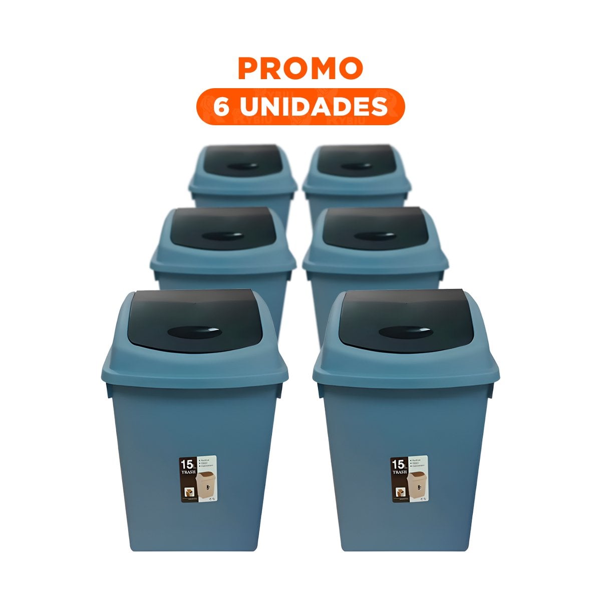 PACK6 CONTENEDOR VAIVEN DE BASURA CON TAPA AZUL ESTABLE 15L Y+REGALO STICKER - 1